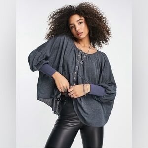 Free People Charcoal Button-Up Blouse